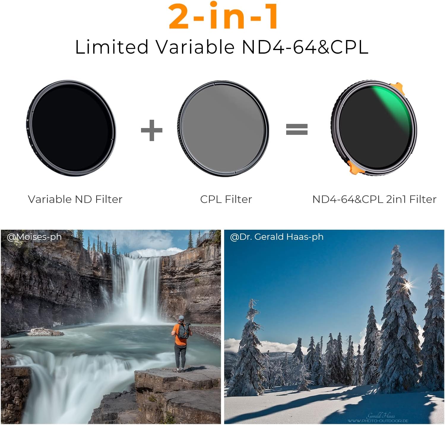 K&F Concept ND4-64 & CPL MRC Nano-X Variable ND Filter ND4-64 (2 to 6 Stops) with CPL Circular Polarizer (67mm)