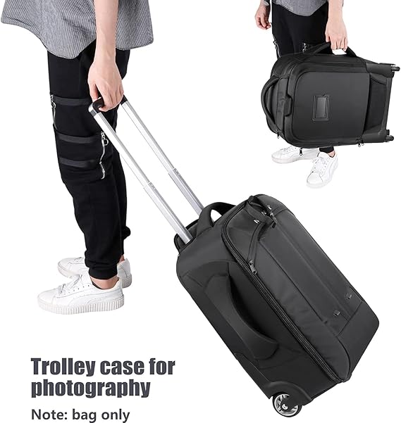 Neewer 2-in-1 Convertible Wheeled Camera Backpack Luggage Trolley Case with Double Bar, Anti-shock Detachable Padded Compartment for SLR/DSLR Cameras, Tripod, Lens and Other Accessories (Black/Grey)