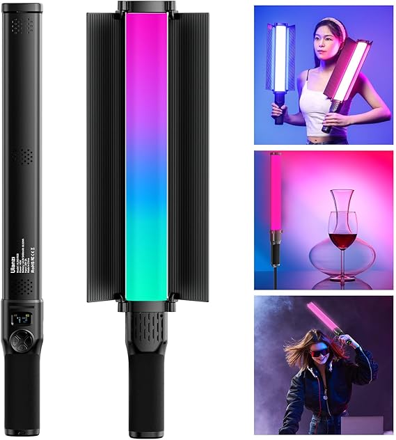 ULANZI VL360 Upgrade 38W RGB Handheld Light Wand LED Video Light Stick with Barndoor, 360°Full Color 2500K-10000K CRI94+ Photography Tube Lighting Stick with 20 Preset Scenes 3400mAh Battery