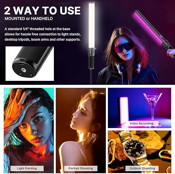 ULANZI VL360 Upgrade 38W RGB Handheld Light Wand LED Video Light Stick with Barndoor, 360°Full Color 2500K-10000K CRI94+ Photography Tube Lighting Stick with 20 Preset Scenes 3400mAh Battery