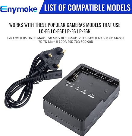 LC-E6 Battery Charger for Canon: Compatible with LC-E6 LP-E6 LP-E6N Battery for Canon EOS R R5 R5 C R6 6D 7D 5D 5DS 5DS R 60D 60DA 70D 80D 5D Mark III 7D Mark II Cameras