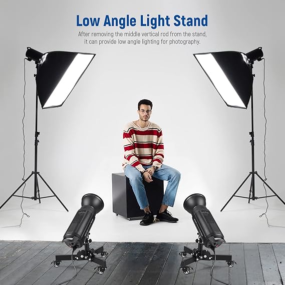 2 Heavy Duty Light Stands with Wheels, 2.4 Feet  Height