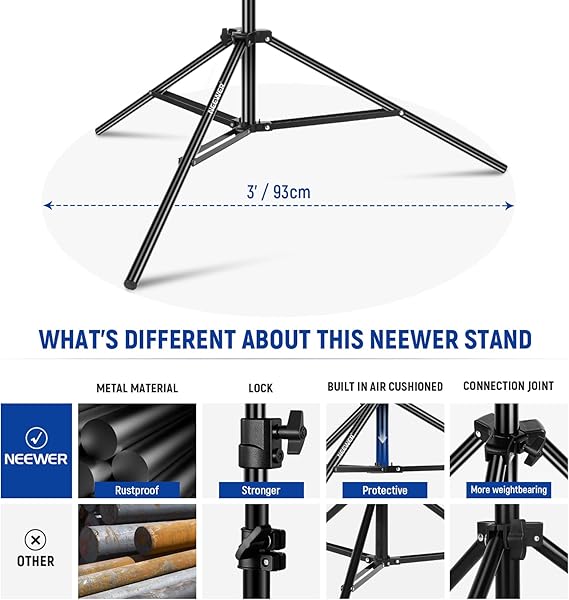 3m Air Cushioned Light Stand, Heavy Duty Metal Photography Tripod Stand