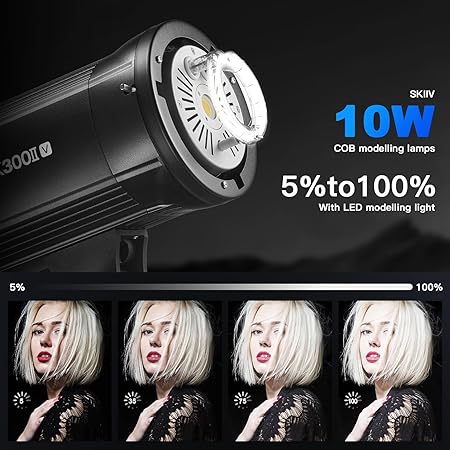 Godox SK300II-V 300Ws Photo Studio Strobe Flash Monolight Light with Bowens Mount &Lamp Head, 10W LED Modeling Lamp for Studio, Shooting, Location and Portrait Photography