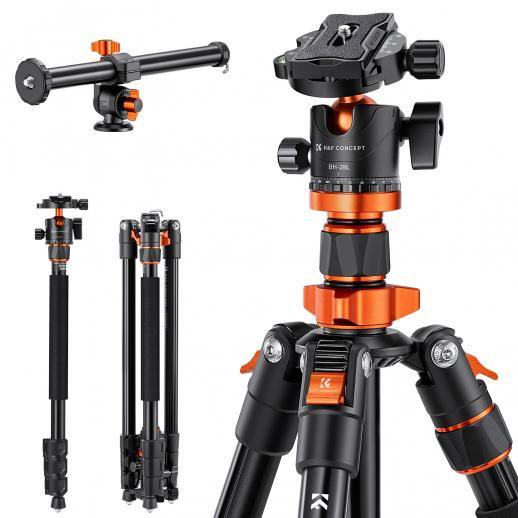 K&F Concept Compact Aluminum Camera Tripod with 360 Degree Ball Head and 8kgs Load for DSLR (78in)+ extension arm kit