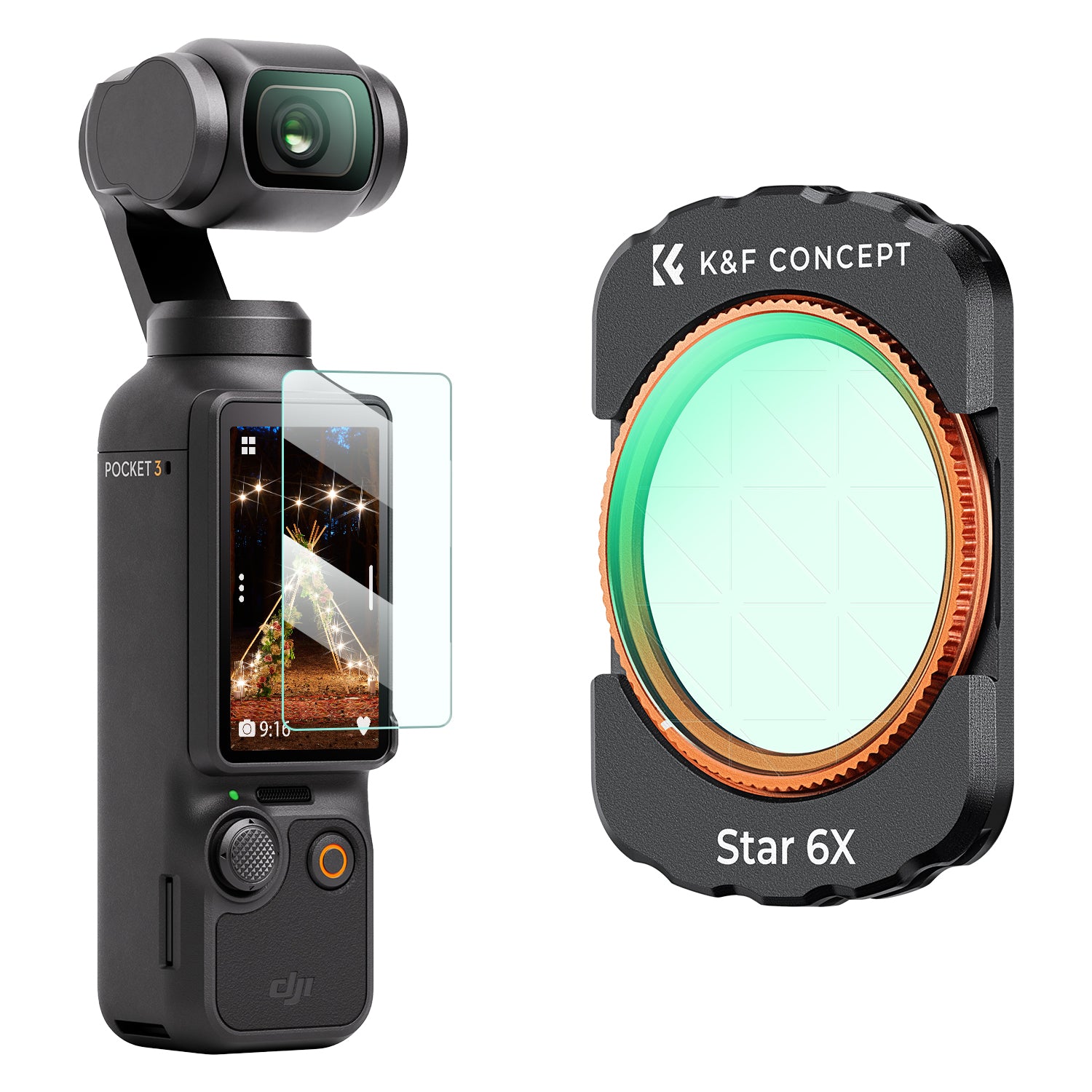 K&F Concept Magnetic Star Filter for DJI Osmo Pocket 3, 6 Points Cross Screen Starburst Sparkling Effect Lens Filter, Optical Glass/HD/Multi-Coated Filters