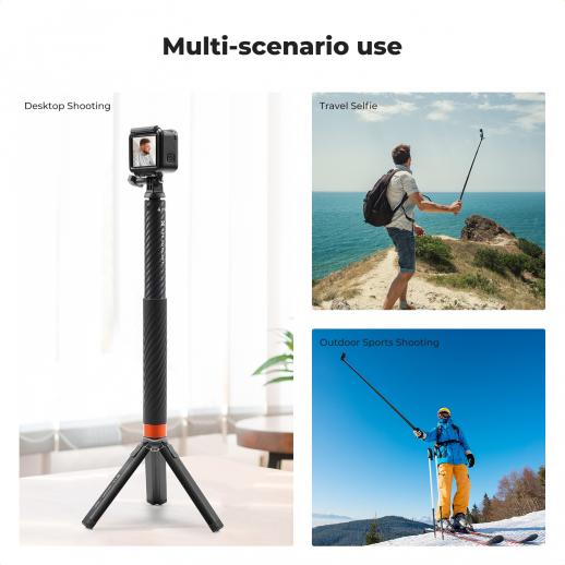 K&F Carbon fiber Invisible Selfie Stick, Extension  Long Pole（127cm for Insta360 Sports Camera GoPro DJI Action, 1/4