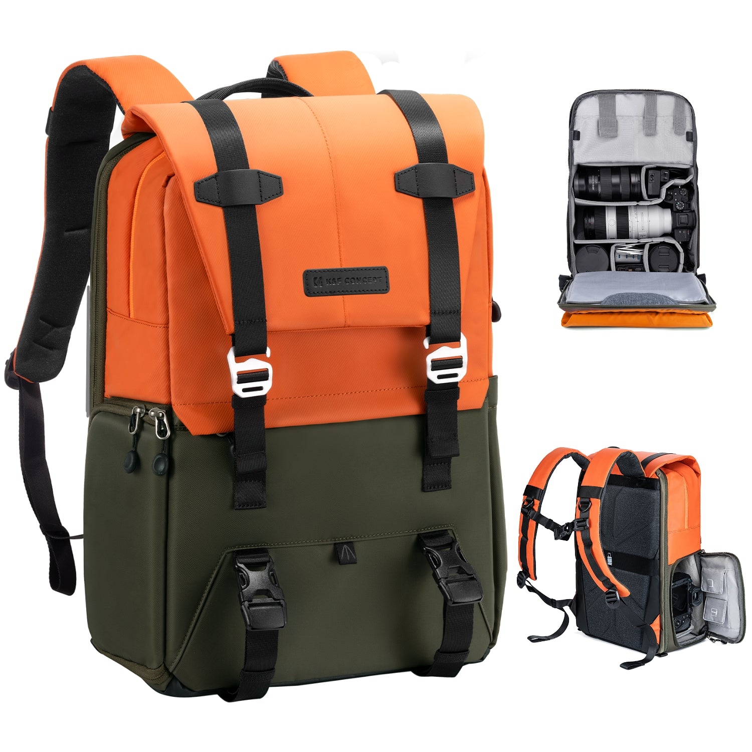 K&F 20L Camera Backpack, Lightweight Large Capacity Camera Bag with Rain Cover for 15.6 Inch Laptop (orange)