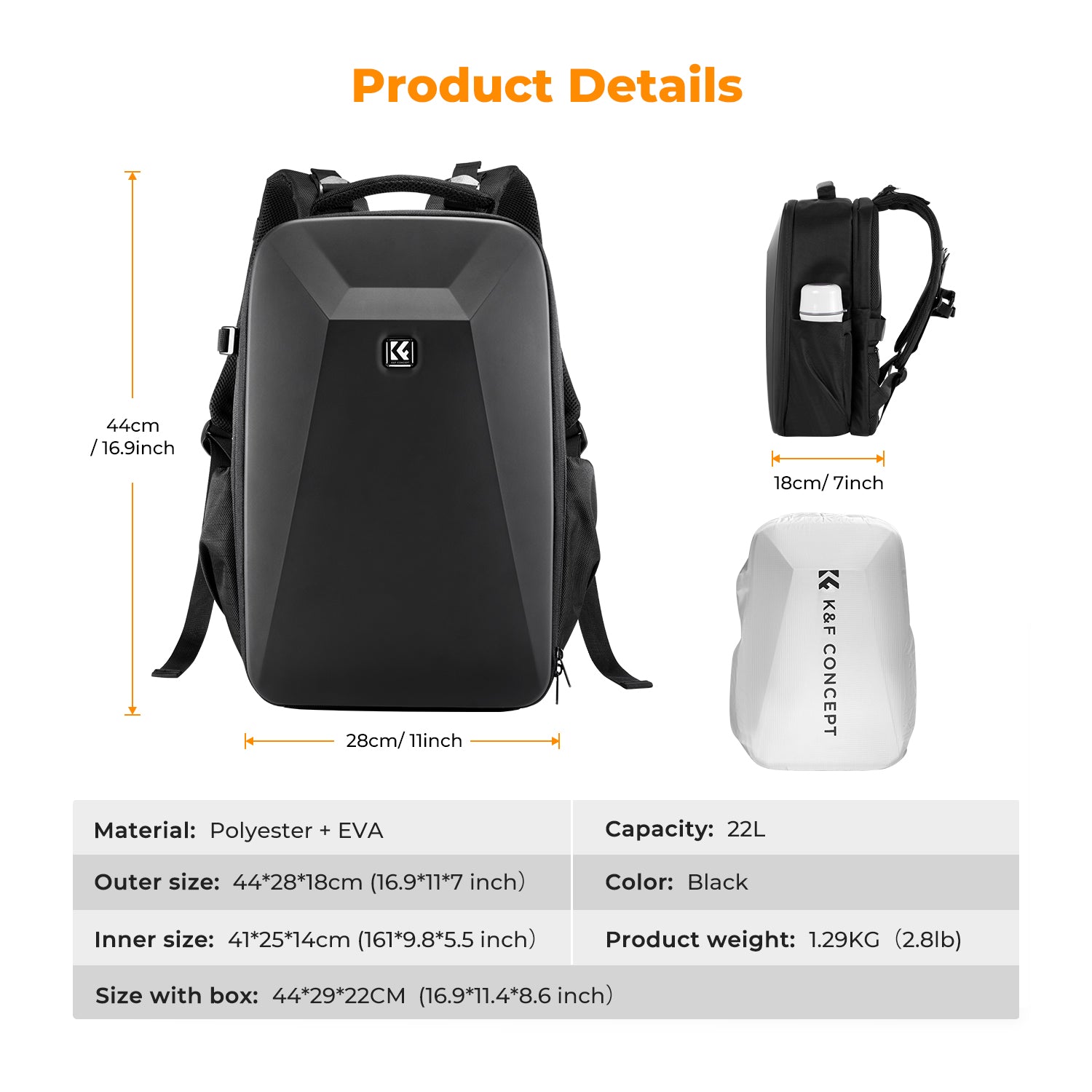 K&F Camera Backpack Hardshell  Photography Camera Bag with 15.6 Inch Laptop Compartment  Backpack 22L Nature Wander 10 (Black)