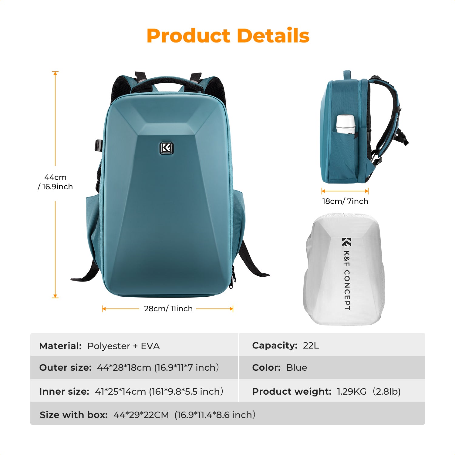 K&F Concept Camera Backpack,Hardshell Photography DSLR Camera Bag with 15-15.6 Inch Laptop Compartment Waterproof Hard Shell