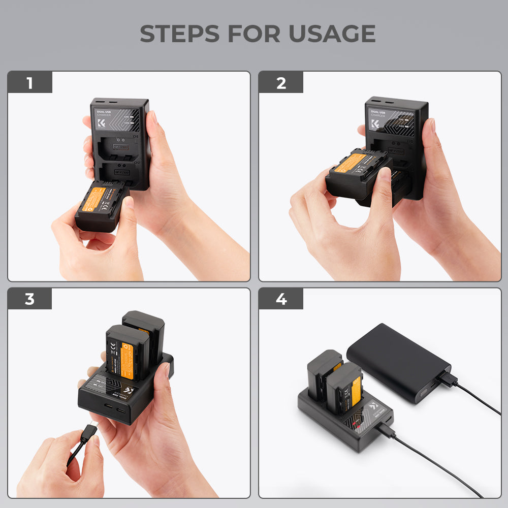 NP-FZ100 Battery Charger Set for Sony Alpha A7 III, A7R III (A7R3), A9, a6600, a7R IV, Alpha a9 II (2-Pack, Micro USB Port, 2280mAH)