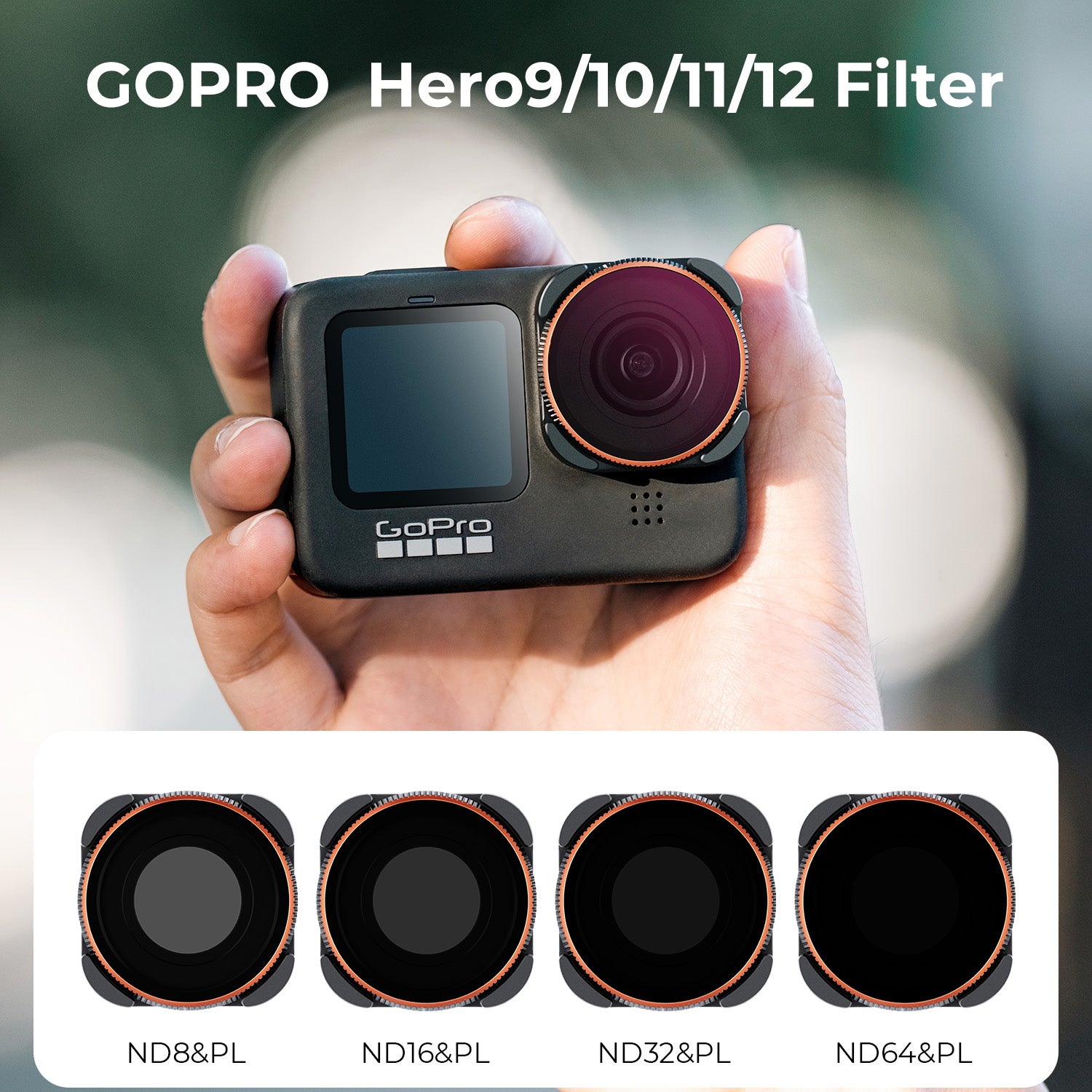 GOPRO Hero 9/10/11/12/13 Action Camera Filter Set ND8&PL + ND16&PL + ND32&PL + ND64&PL 4 Pack 2-in-1 Filter Kit Protector