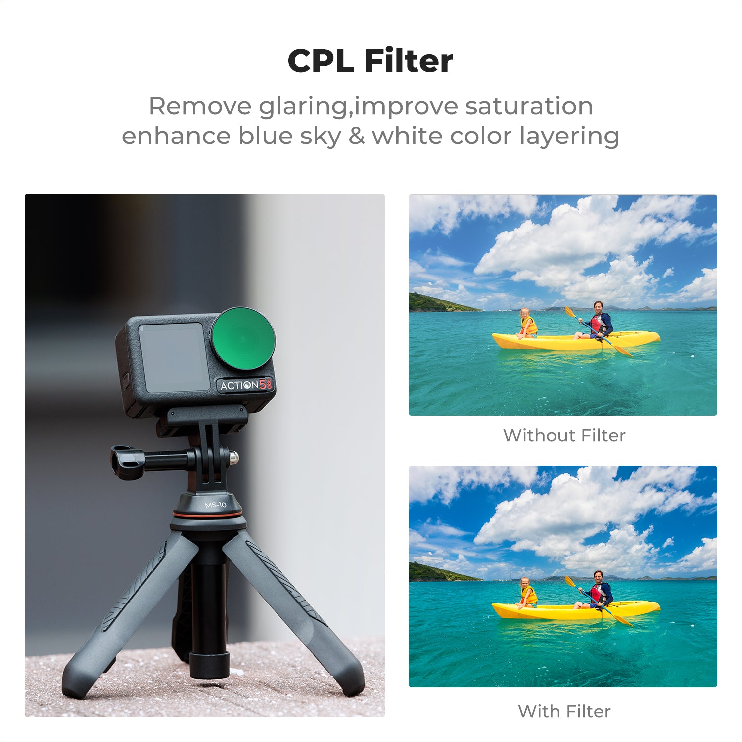 DJI Osmo Action 4 & Osmo Action 5 Pro Action Camera Filter Set CPL + ND8 + ND16 + ND32 Screw On Polarizing Neutral Density Filter HD Optical Glass / Multi-Coated / Metal Frame